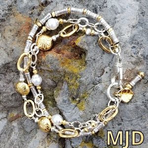 Sundance style pearls, gold vermeil & SS bracelet